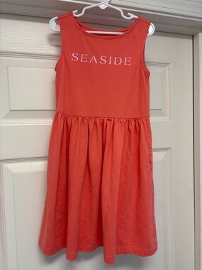 SEASIDE Logo Girl’s 6-7 Dress Primary Brand Coral Orange Florida Beach Pockets